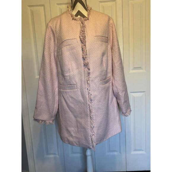 Light Pink Venus Trench Coat 22 3X Tweed Jacket Frayed Spring Feminine - Picture 1 of 14